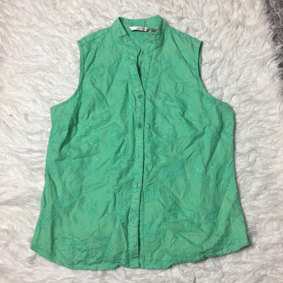 Peter Martin 100% Linen Tank Top Sleeveless Paisley Print Green Size Large - Picture 11 of 12